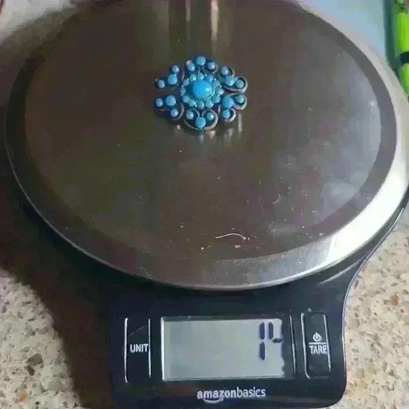 Vintage blue turquoise like dark silver tone brooch - Picture 12 of 15